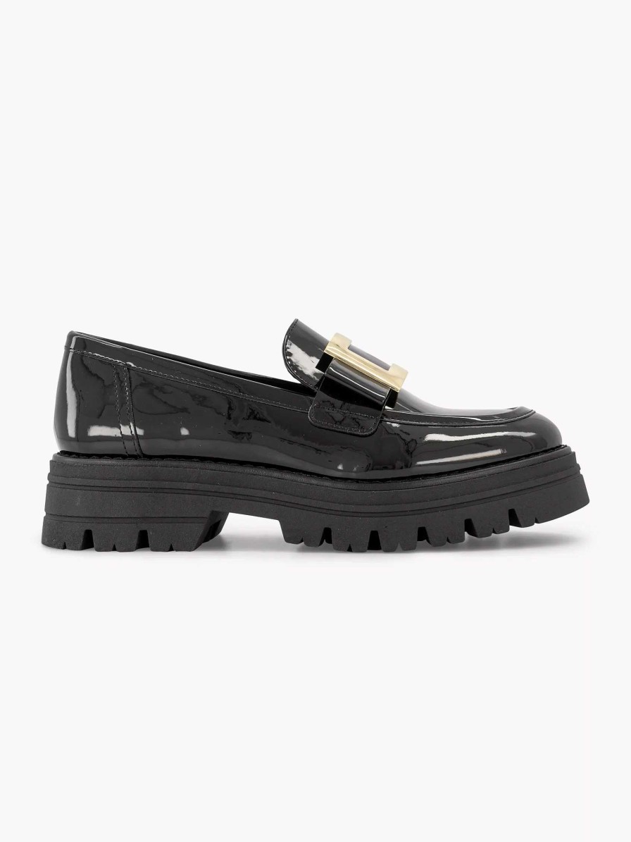 Oxmox Schwarzer Klobiger Loafer Aus Lackleder