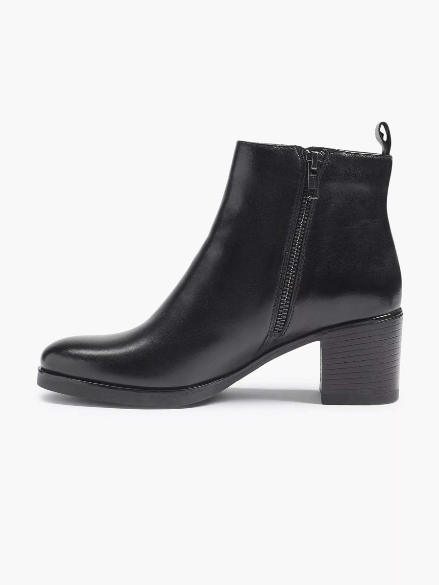 5th Avenue Schwarze Lederstiefeletten Mit Absatz