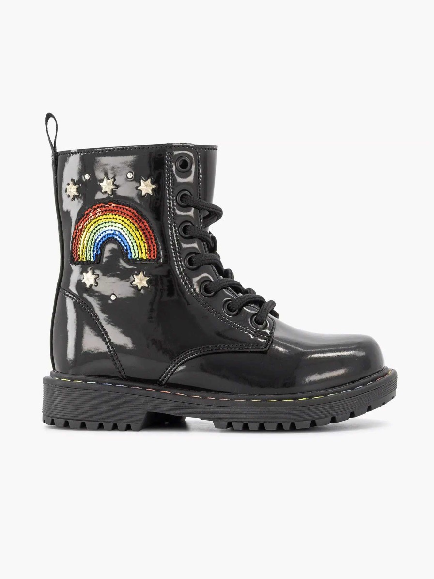 Graceland Schwarzer Spitzenstiefel Regenbogen