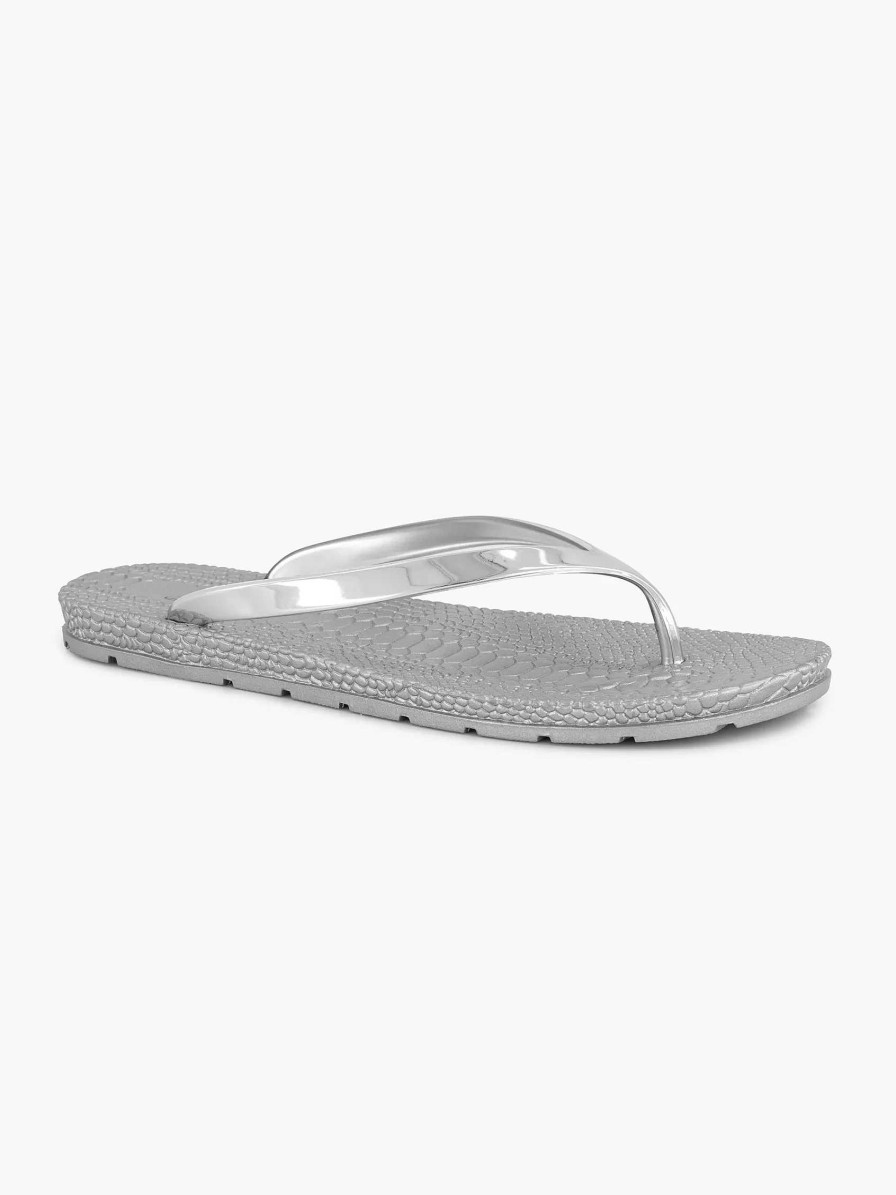 Blue Fin Silberne Flip-Flops