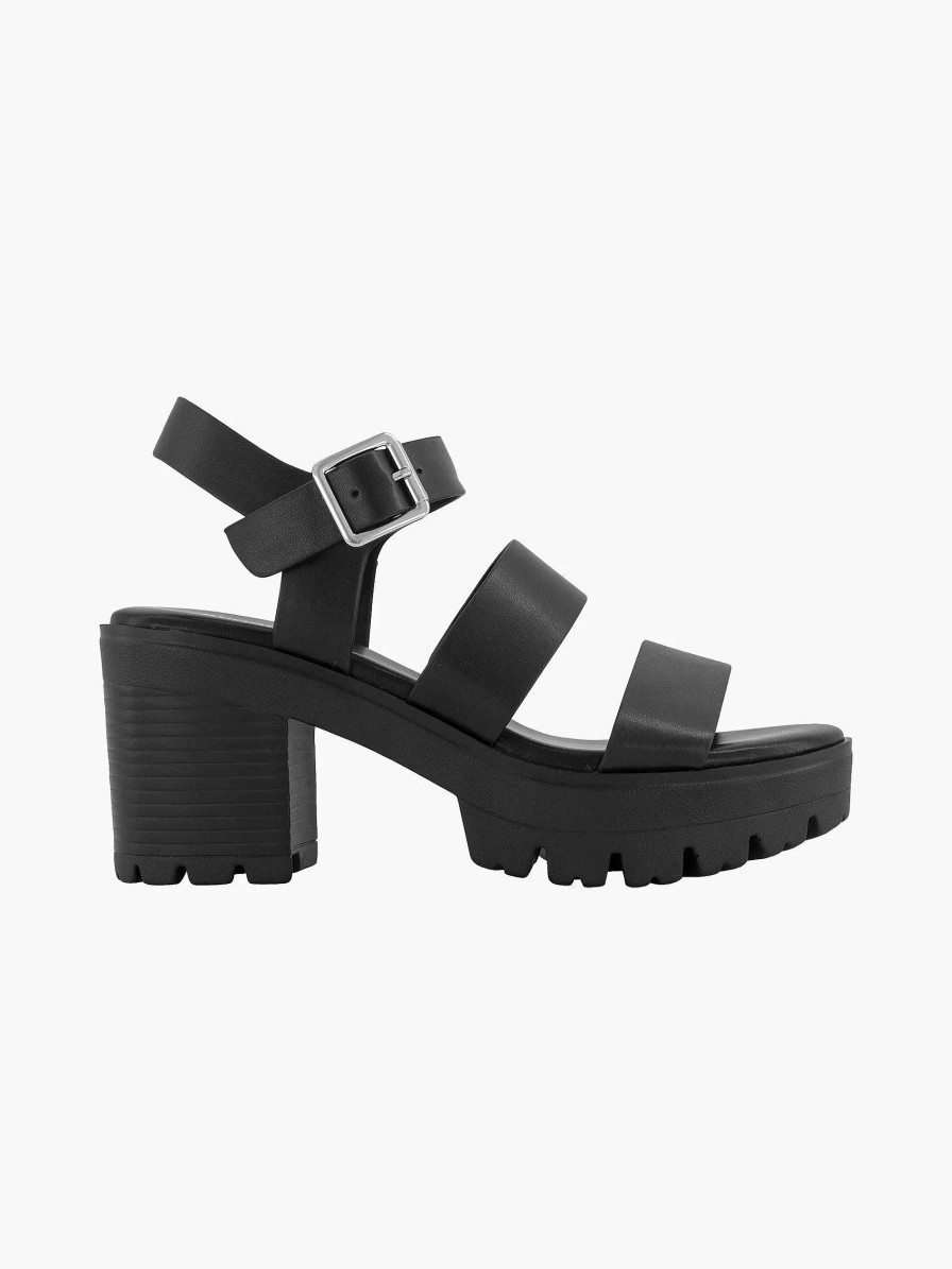 Oxmox Schwarze Klobige Sandalette