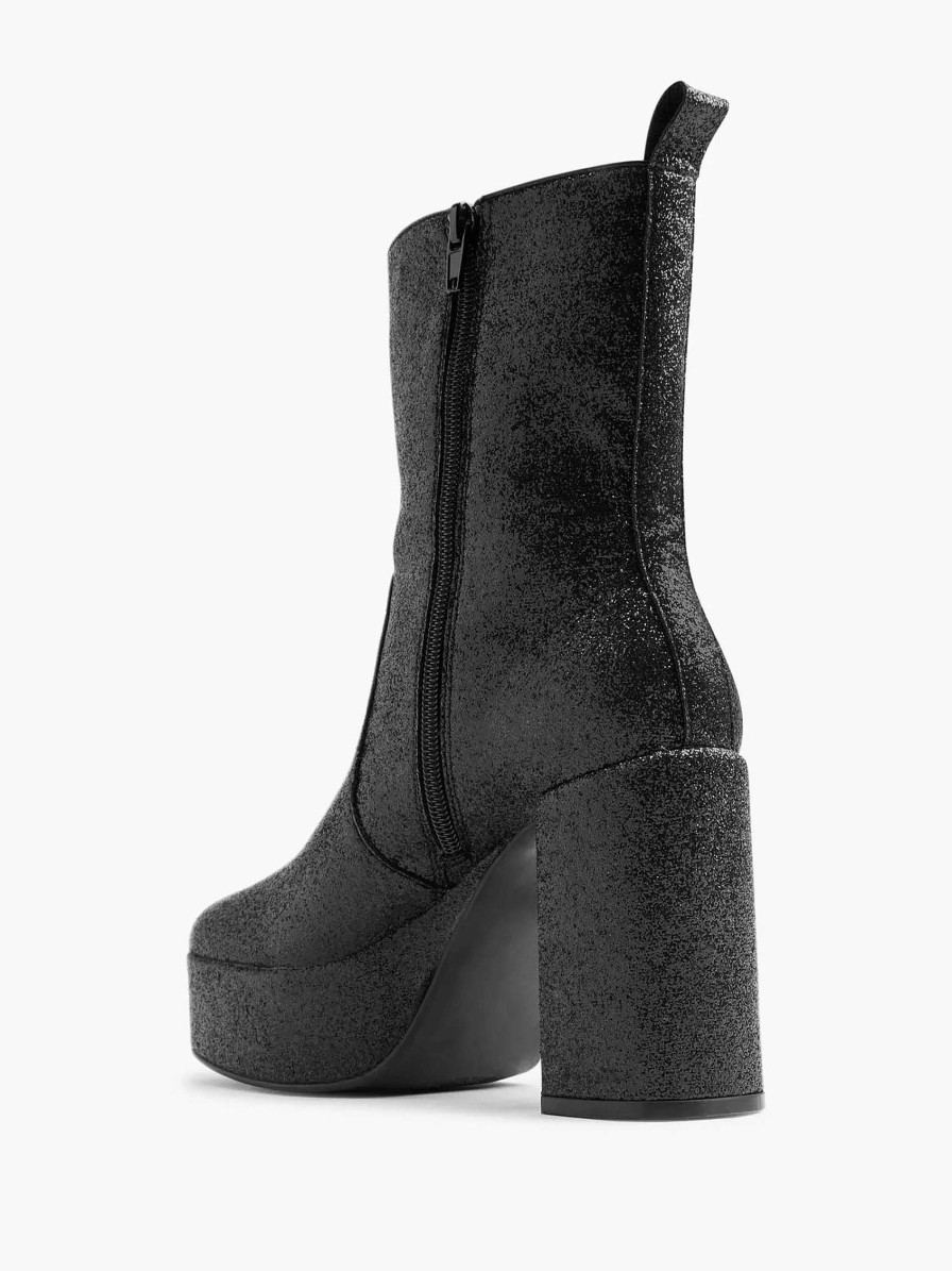 Oxmox Schwarze Stiefeletten Mit Glitzerndem Absatz