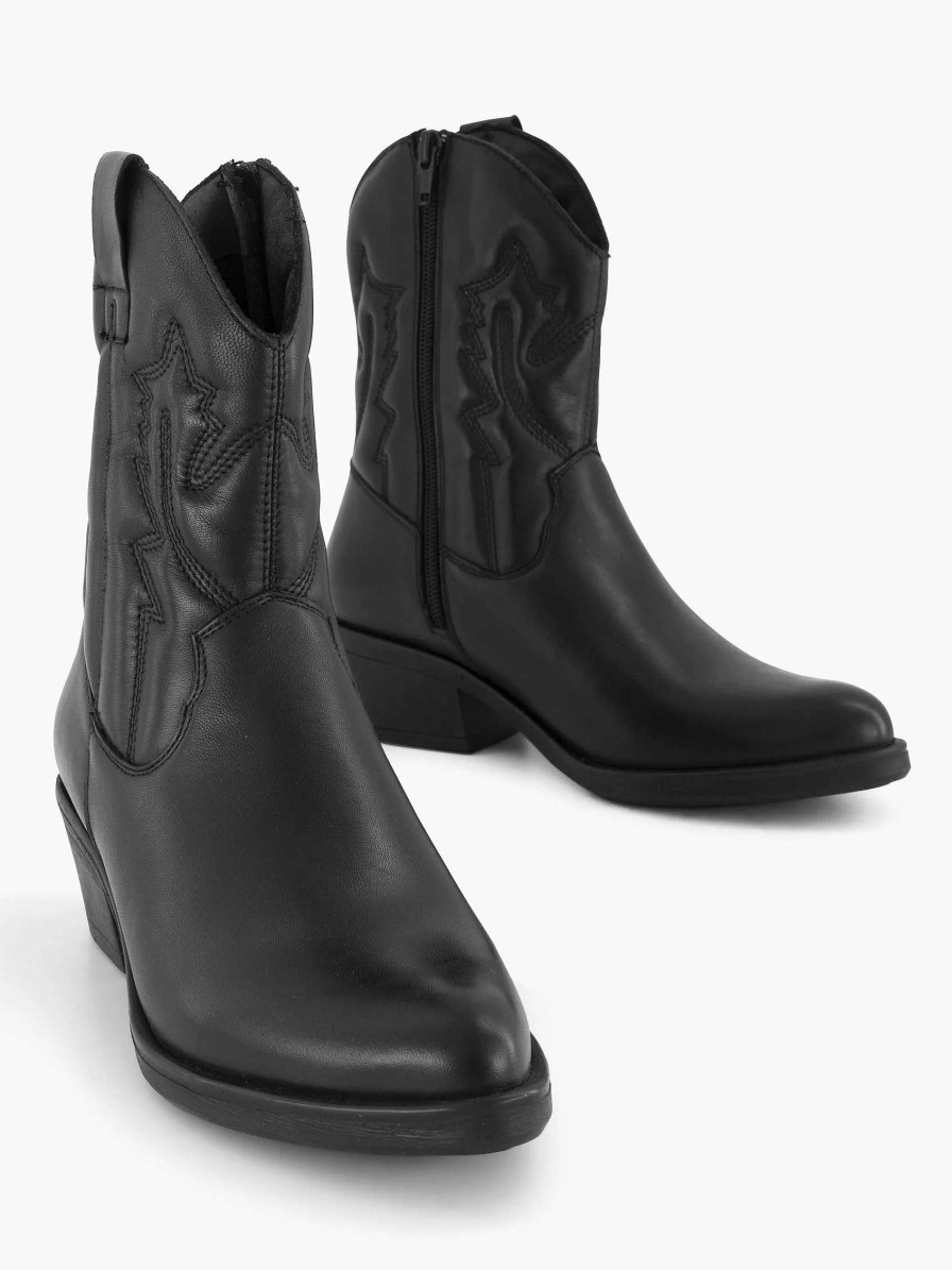 Oxmox Schwarzer Cowboystiefel Aus Leder